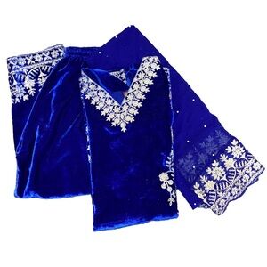 Blue Velvet Dress with Silver Detailing